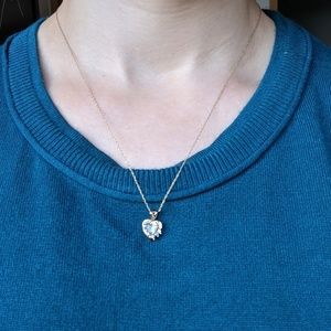 Diamond & Aquamarine 10k Yellow Gold Heart